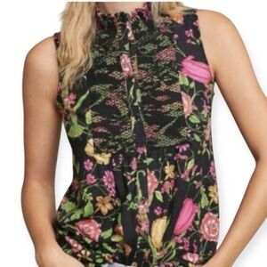 {Anthro} Akemi + Kin Floral Butterfly Tunic Smocked Blouse (size S)